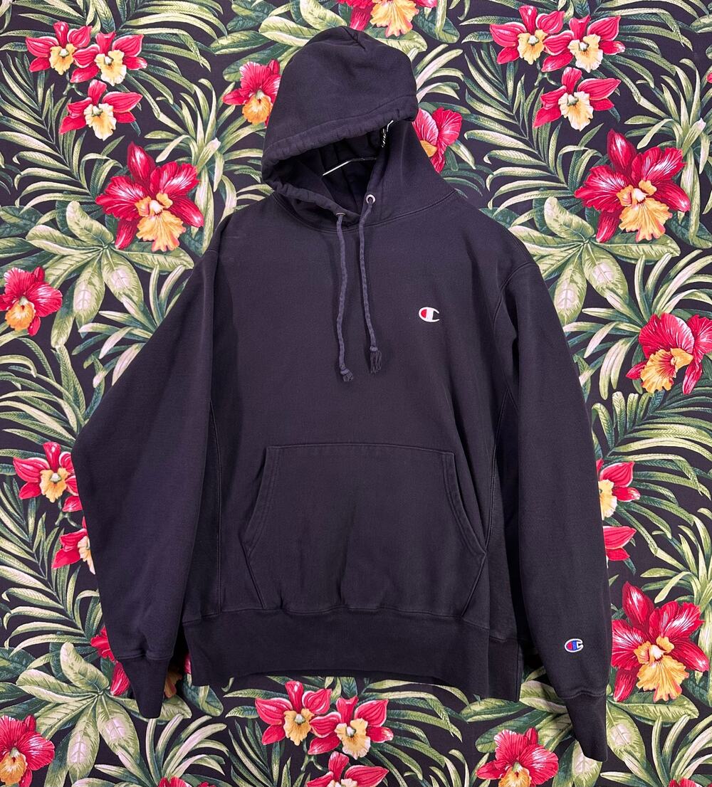 Vintage Champion Reverse Weave Black Hoodie Size Medium
